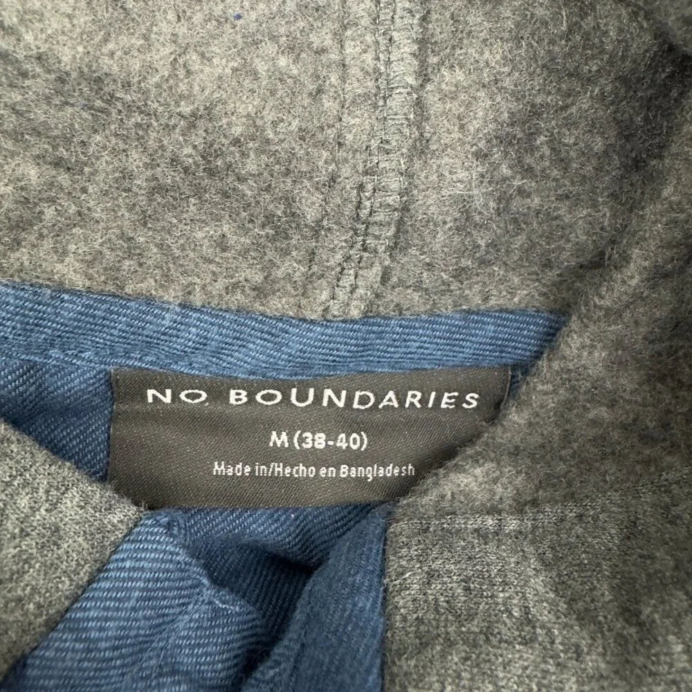 No Boundaries 100% Cotton Flannel Button Down Shirt With Hood Men's Size M 38-40